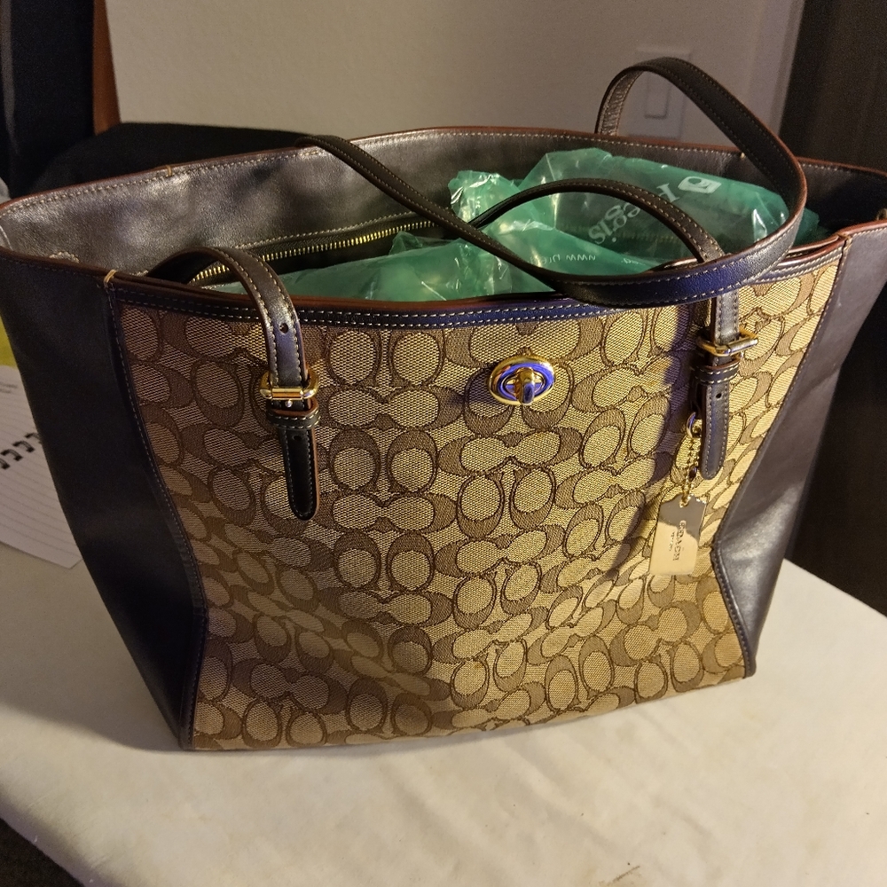 Coach Signature Brown and Black Tote Bag